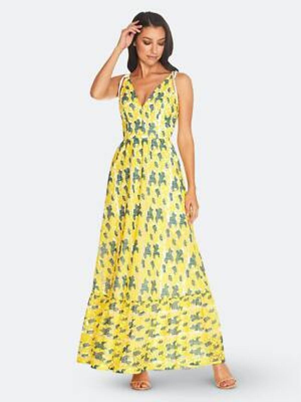 DRESS THE POPULATION Sunny Dress in Canary Multi Size Medium